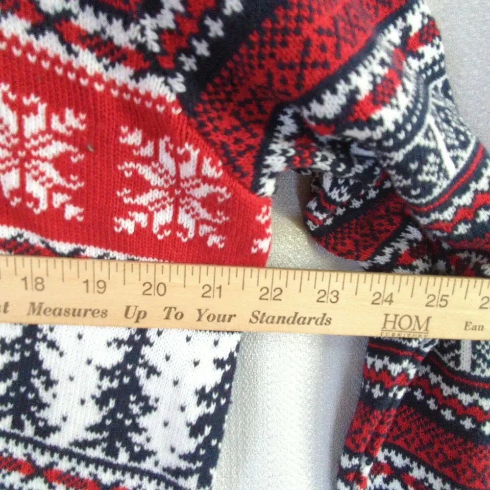 Aspen Sweater Mens Large Red Fair Isle Cotton Nordic Christmas Crew Neck‎